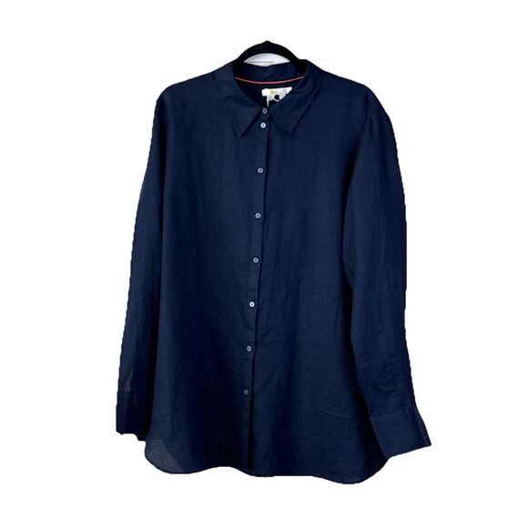 NWT Boden Womens Shirt Size 14 Long 100% Linen Long Sleeve Button Down Navy Blue - Picture 2 of 9